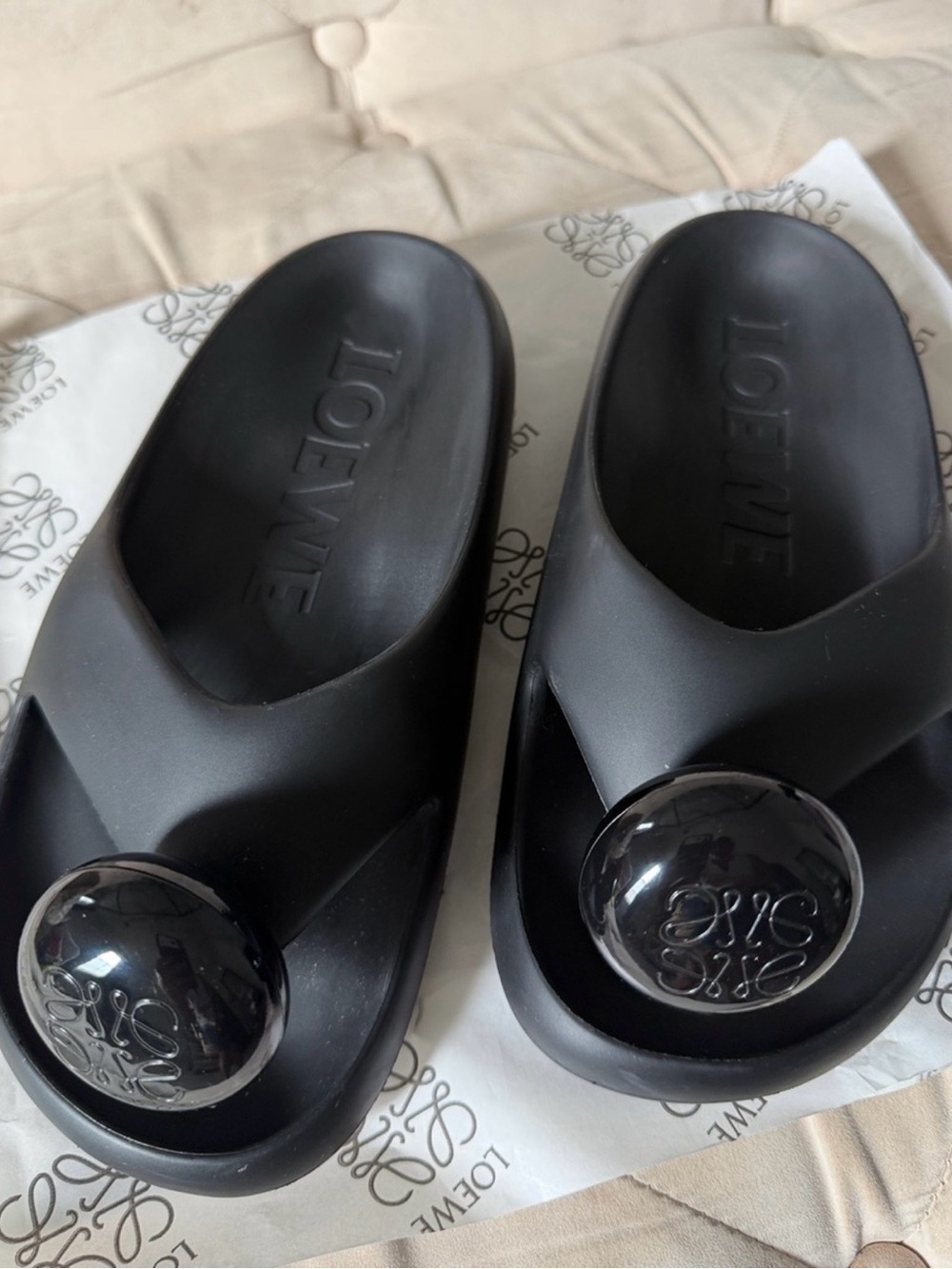 Loewe Black Women's Platform Slide Mules with Logo Medallion